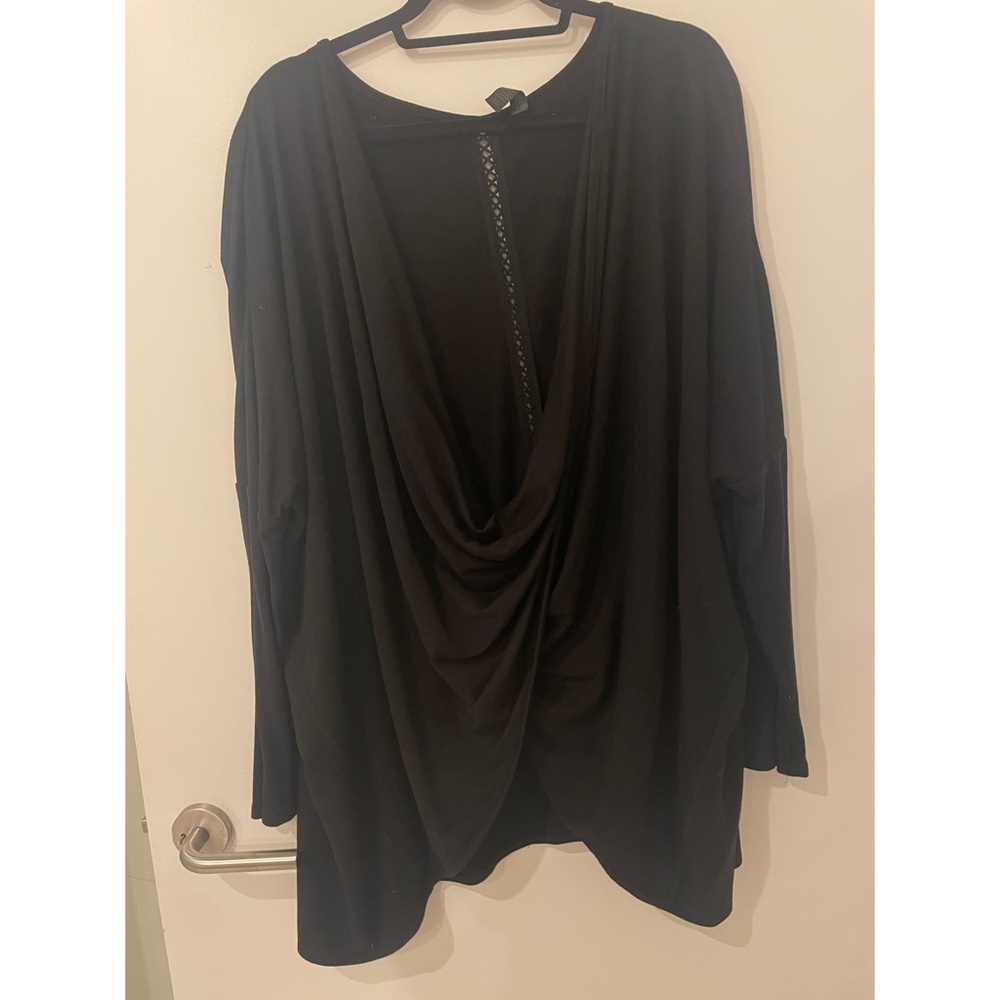 LIVI Active Multi-Way Overpiece Drape Front Sweater Black Womens Plus Size 26/28